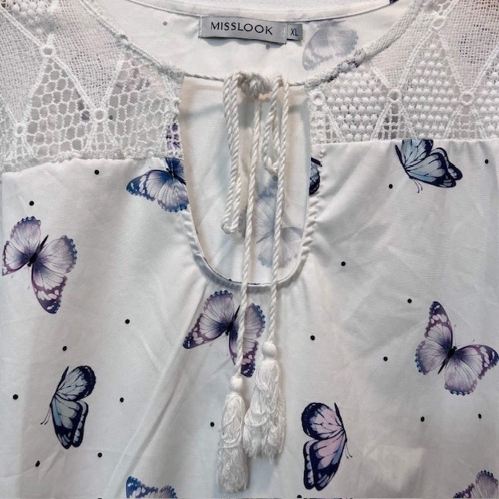 MISSLOOK Butterfly Crochet Lace Blouse Womens Size XL White Cotton Blend - Picture 3 of 7